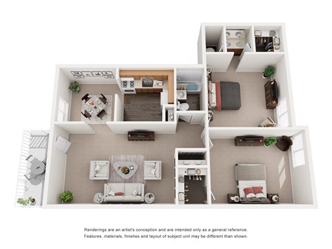 Floor plan for 2 beds, 1.5 baths, 1083 sqft